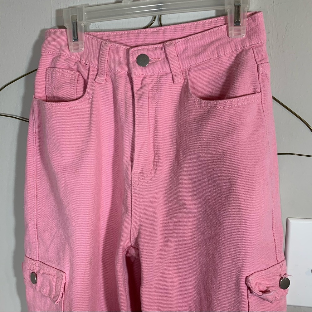 pink shein cargo jeans